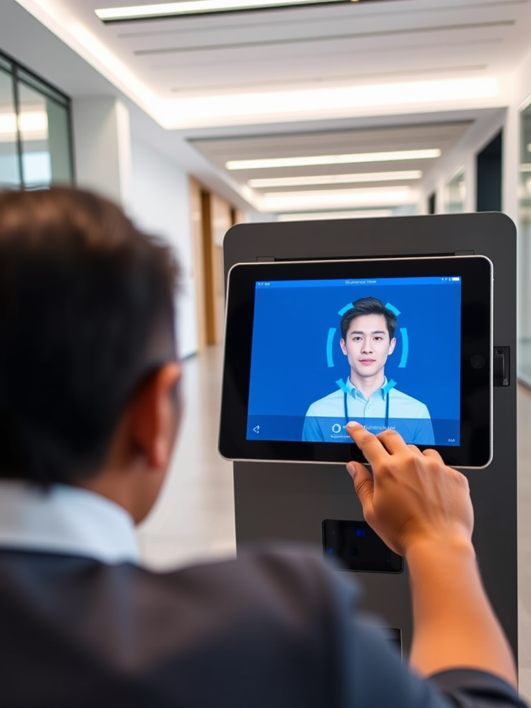 Employee checking in at Gateway kiosk using facial recognition